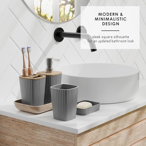 Clara Clark Bathroom Accessories Set - Bathroom Set, Bathroom Sets with Shower Curtain and Rugs, Shower Curtain Set with Bathroom Trash Can - Grey - 22PC - color: Grey, size: Complete Set + Bath Rugs