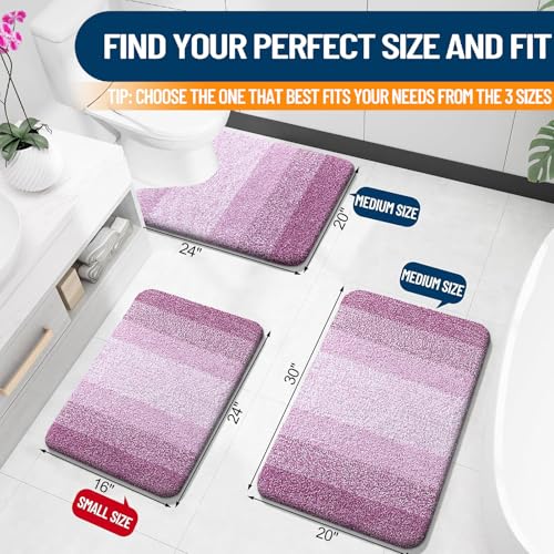 OLANLY Small Bathroom Rugs Mat 24x16, Extra Soft Absorbent Microfiber Bath Rugs, Rubber Backing, Quick Dry, Washable Bath Mat for Bathroom Floor, Tub and Shower, Home Decor Accessories, Pinkish-Purple - color: Pinkish-purple, size: 24" X 16"