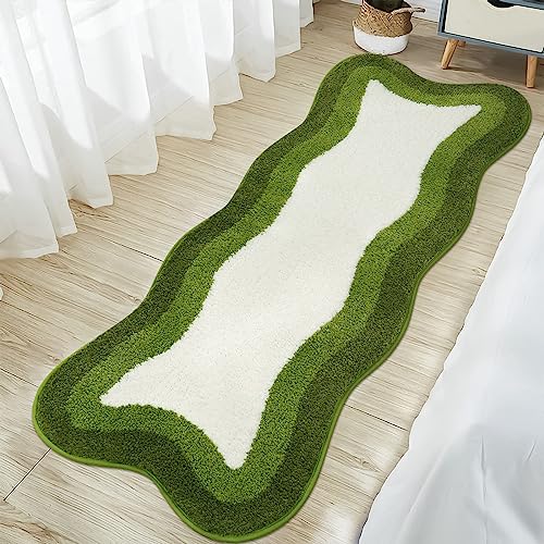 HAOCOO Bathroom Rugs Runner 18x47 inch, Non Slip Soft Green Rug Irregular Shape Bathroom Mats, Washable Absorbent Long Bathroom Rugs for Bedroom Aesthetic Bathtub Sink Shower - color: Green, size: 18x47 inch (Irregular)