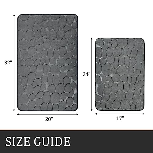 YIHOUSE Bathroom Rugs Mat Set, Memory Foam Bath Mat 2 Piece Dark Grey | 17x24&20x32, Non Slip, Water Absorbent, Washable, Bath Mat For Bathroom, Sink and Toilet - color: Dark Grey, size: 2' x 1'5" (Rectangular)