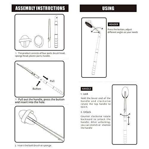 EASACE Long Handle Bath Body Brush & Lotion Applicator for Back Scrubber, Shower Brush with Soft Bristles for Wet or Dry