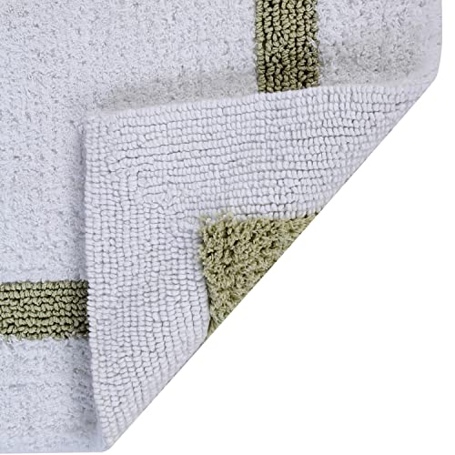 Better Trends 100% Cotton Hotel Collection Bath Mats Set, White & Sage Mats - Tufted, Reversible & Absorbent & Machine Washable 2 Piece Bathroom Rug Set, Shower & Sink Bath Rug - color: White & Sage, size: 2 Piece Set (17" x 24" | 17" x 24")