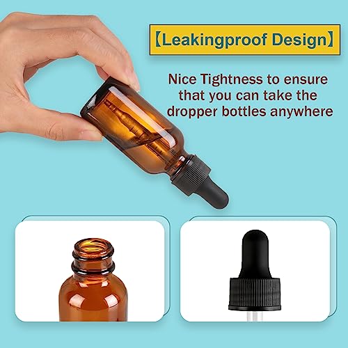 NOOEEISS 24 Pack,1oz Glass Dropper Bottle, Amber Tincture Bottles with Dropper,Pretty Finish for All Kinds of Liquids,Oil Bottles for Hair- Stronger Suction ideal for Leakproof Travel - color: Amber, size: 1oz-24Pack