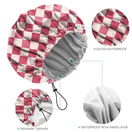 2 PCS Shower Cap Waterproof Double Layer Elastic Adjustable Reusable Hair Bath Caps for Girls Women Cute Aesthetic-Pink Black - color: G2-Pink Black
