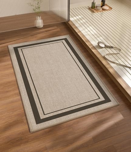 chakme Bathroom Rugs Mat 32x17, Ultra Thin Non Slip Bath Mat Quick Dry Absorbent Bath Mat for Bathroom Floor, (Light Beige, 32"x17") - color: Light Beige, size: Medium (32" x 17")