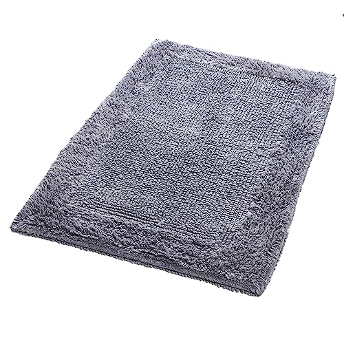 Bath Mat Rug 17x24" Rectangle Charcoal Grey, 100% Pure Cotton, Super Soft Reversible Bath Rug For Bathroom, Plush & Absorbent, Hand Tufted Heavy Weight Construction, Full Reversible Step Out Rugs - color: Charcoal Grey, size: 1'5" x 2' (Rectangular)