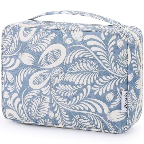 Mossio Hanging Toiletry Bag with Sturdy Hook - Large Portable Cosmetic Makeup Travel Organizer for Men & Women - color: Blue Leaf