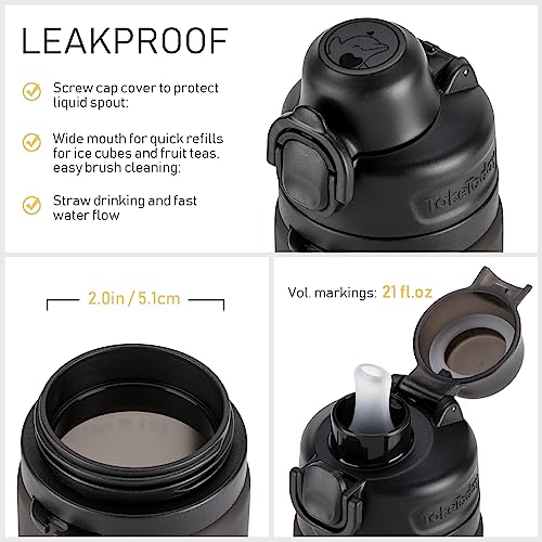TakeToday Collapsible Water Bottles 21oz (600mL), Foldable Platinum Silicone Travel Water Bottle with Straw & Carry Strap, Leak-Resistant Screw Lid, Wide Mouth, BPA-Free for Hiking, Camping, Travel - color: Black