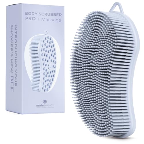 MainBasics Silicone Body Scrubber Dual-Sided, Frosted Sky, Massage | Shower Scrubber with Massage Nodes, Silicone Loofah Alternative for Deep Clean - color: Frosted Sky, size: Massage