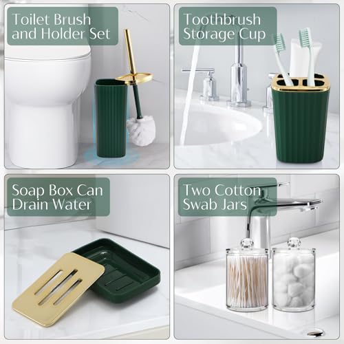17PCS Bathroom Accessory Set Bathroom Set Hunter Green Bathroom Accessories,Toilet Brush, Trash Can, Qtip Holder Dispenser& 3PCS Soap Dispenser - size: Bath Set with Swing-Top Trash Can, style: Dark Green