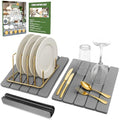 Large Foldable Stone Dish Drying Mat – Diatomaceous Earth, 12"x16" Each or 24"x16" Combined – Fast Dry, Anti-Slip Pad, Sanding Tool & Instruction Manual for Kitchen, Bathroom or RV (2-Pack)