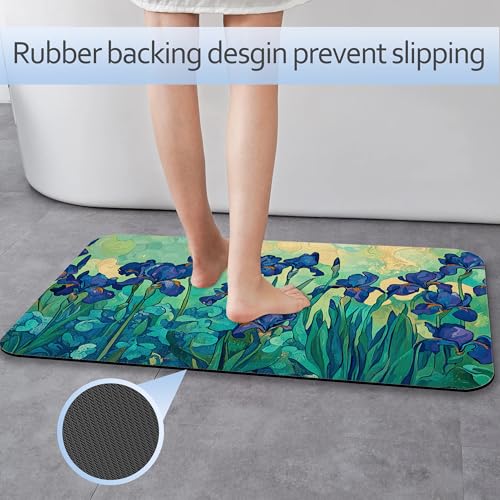 Bathroom Rug 29.5"x17", Retro Purple Flowers Bath Mat with Non-Slip Rubber Backing, Quick-Drying Absorbent Thin Floor Mat for Bathroom, Shower, Sink, or Kitchen - color: Retro Purple Flowers
