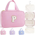 TOPEAST Hanging Toiletry Bag for Women - Travel Initial Toiletry Bag, Portable Toiletries Makeup Pouch, Airplane Travel Essentials - Letter P, Pink - color: Pink, style: P