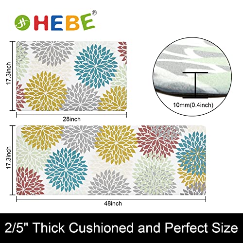 HEBE Anti Fatigue Kitchen Rug Sets 2 Piece Non Slip Kitchen Mats for Floor Cushioned Kitchen Rugs and Mats Waterproof Comfort Standing Mat Runner for Kitchen,Home Office,Sink,Laundry - color: Colorful, size: 17.3"x48"+17.3"x28"-0.4"Th