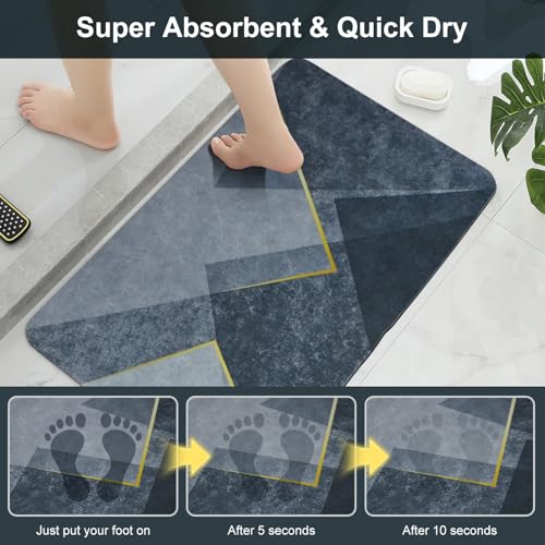 Diatomaceous Earth Bath Mat,Quick Dry Bathroom Rug,Non-Slip Absorbent Mat for Bathroom Floor Bathtub Shower,16x24 Inches (Grey-Golden Impression, 16“ x 24”)