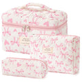 HBselect Quilted Makeup Bag, 3PCS Cotton Large Travel Makeup Bag, Cute Floral Coquette Make up Bag Cosmetic Bag Toiletry Bag for Women Girls - color: A-3PCS-Floral 13