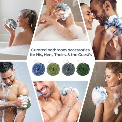Rnoafmu Shower Loofah Bath Sponge, 60G Loofah Exfoliating Body Scrubber, 4 Color Mesh Shower Pouf Balls for Body Wash (Blue Gray Green Dark Green) - color: Blue Gray Green Dark Green