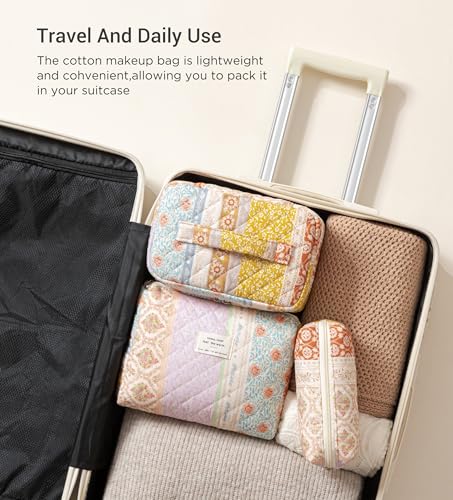 HBselect Quilted Makeup Bag, 3PCS Cotton Large Travel Makeup Bag, Cute Floral Coquette Make up Bag Cosmetic Bag Toiletry Bag for Women Girls - color: A-3PCS-Floral 36