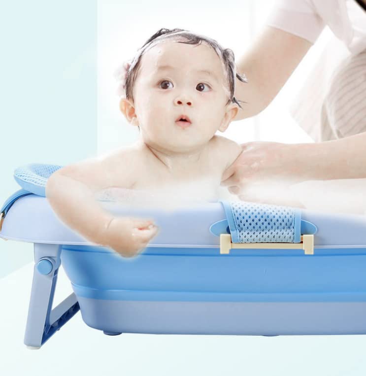 Adjustable Baby Bath Support Mesh Sling Non-Slip Infant Bathtub Shower Net Breathable Newborn Bath Cushion Pad Quick Drying Bathing Sling for Toddler Aged 0-3 (No Bathtub) - color: blue