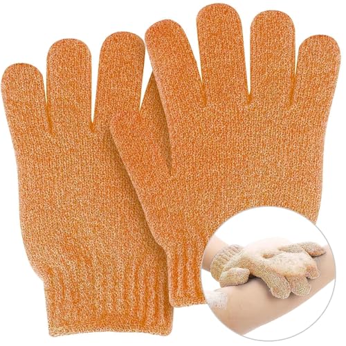 2 PCS Exfoliating Glove Loofah Sponge Exfoliating Body Scrubber Deep Cleansing Removes Dead Skin for Both Women and Men (Orange1) - color: A1-orange 1