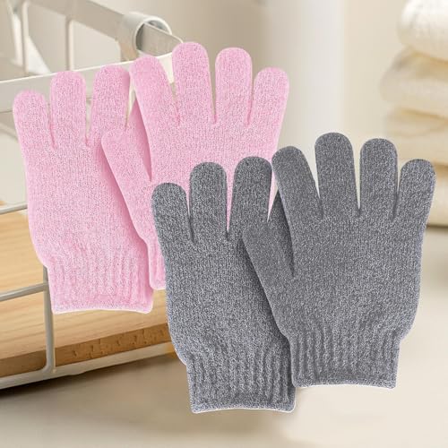 4 PCS Exfoliating Wash Gloves, Bath Sponges, Dual Texture Bath Gloves for Shower Body Scrub, Deep Cleansing Removes Dead Skin for Both Women and Men（Pink+Gray） - color: B4-black Gray