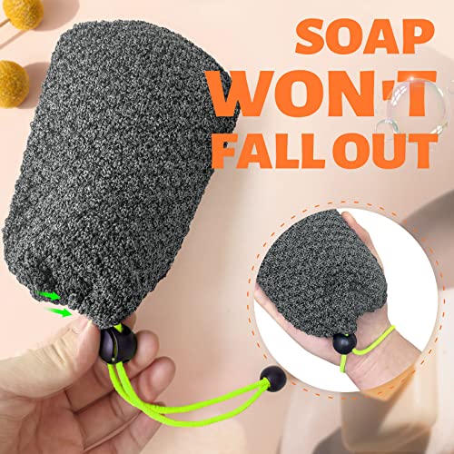 MIG4U Exfoliating Soap Bag for Shower 2 Pieces - Bar Soap Saver Pouch, Bamboo Body Scrubber Exfoliator Pocket in Travel Bathing, Grey - style: 1 exfoliation level - Grey