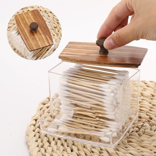 Tbestmax 10oz Qtip Holder Dispenser Big Clear Bathroom Container for Cotton Ball, Cotton Swabs, Floss - Bathroom Organizer Accessories for Storage - color: 1Pc-Black-2