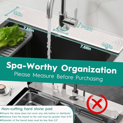 16 Inch Stone Faucet Mat for Kitchen Sink,Quick Dry Stone Mat Kitchen-Sink Water Splash Guard,Diatomite Protector with Super Absorbent&Leak Proof Circular for Kitchen Bathroom Counter(White） - color: White, size: 16" x 16"