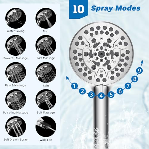 Hibbent 5-spray Dual Filtered Rainfall Shower Head Combo, High Pressure 13'' Showerhead with 10 Spray Mode Handheld, Easy Reach 4-way Diverter Shower Arm with Pause Mode, 71'' Hose and Holder, Chrome - color: Chrome, style: Square 13" with filter