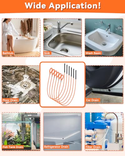35 Inch Anti-break Metal Drain Snake, Hair Clog Remover, Drain Cleaner Tool with Nylon Coating Sink Snake, Clog Remover for Shower, Bathroom Sink Tub (6 Pack) - color: Orange-N-35IN