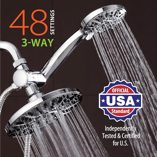 AquaDance 7" Premium High Pressure 3-Way Rainfall Combo for The Best of Both Worlds - Enjoy Luxurious Rain Showerhead and 6-Setting Hand Held Shower Separately or Together - Chrome Finish - 3328 - color: Chrome, style: 2.5 Gallons Per Minute