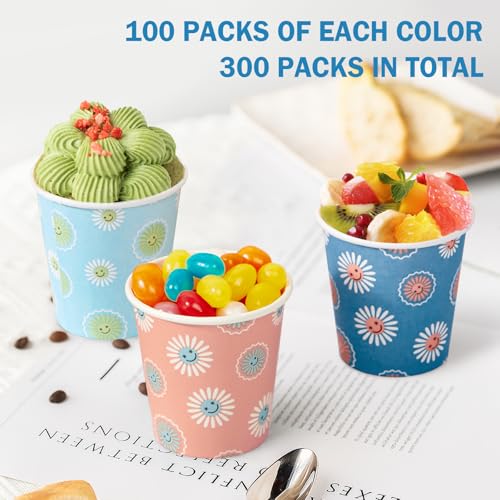 SIUQ 300 Pack 3 oz Paper Cups, Disposable Bathroom Cups, Small Mouthwash Cup, Hot/Cold Beverage Drinking Cups, Mini Paper Cups for Bathroom, Birthday Party, Travel, Events, Picnic, BBQ (Daisy) - color: Daisy 3oz-300 pack
