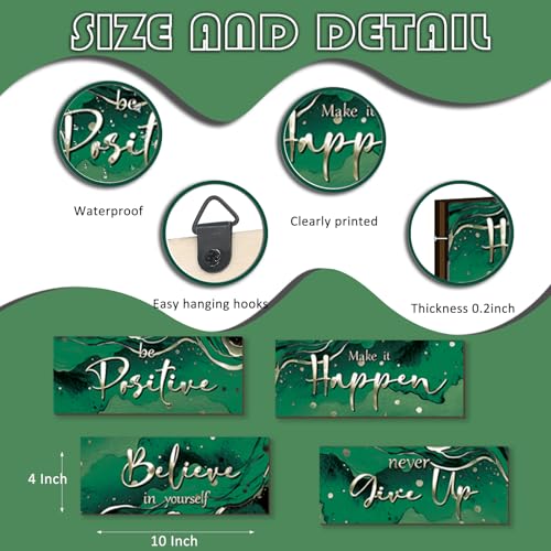 4 Piece Green And Silver Bathroom Decor Motivational Silver Wall Art Abstract Women’s Office Decor Inspirational Wooden Signs Green Bathroom Accessories for Home Bedroom Office 10X4 Inch - color: Green