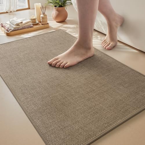 MontVoo Bath Mat Rug-Ultra Thin Non Slip Bath Mats for Bathroom Mat Quick Dry, Rubber Backing Washable Bathroom Rugs Fit Under Door, Absorbent Bath Rugs for Floor,17"x24",Khaki - color: Khaki, size: 17"x24"