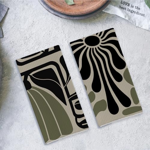 Sage Green Groovy 70s Retro Kitchen Towels Set of 2 - Boho Floral Dish Towels for Kitchen, Boho Hand Towels for Bathroom, Boho Sage Green Bathroom Kitchen Decor, 16x24 Inches - color: Boho Sage Green