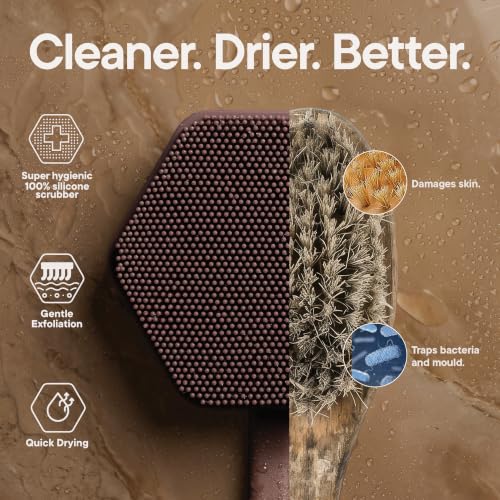 TOOLETRIES Silicone Back Scrubber for Shower, Bath Brush - Chocolate | Long ergonomic handle and non-slip grip make exfoliating hard-to-reach areas simple and comfortable. - color: Chocolate