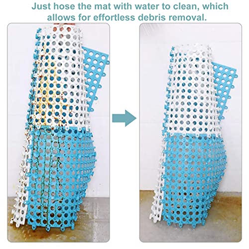12 Pack 11.8" x 11.8" Interlocking Rubber Floor Tiles Drainage Mat, Soft PVC Non Slip Shower Floor Mat with Drain Hole for Flooring, Rubber Floor Mat for Pool, Patio, Balcony, Kennel, Basement - color: White+blue