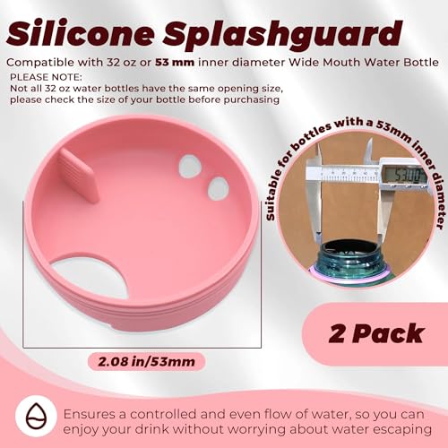 Splash Guards Compatible with 32 oz Wide Mouth Bottles with a 53 mm Inner Opening, Wide Mouth Water Bottle Accessories, Not for 16 oz or Narrow Mouth Bottles - color: Sakura Pink 2 Pack