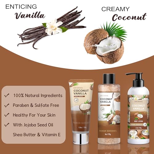 Gifts for Women, Birthday Gifts for Women, Coconut Vanilla Self Care Spa Gift Basket,Thank you Relaxing Bath Sets for Mom, Grandma, Girlfriend, Sister, Friends