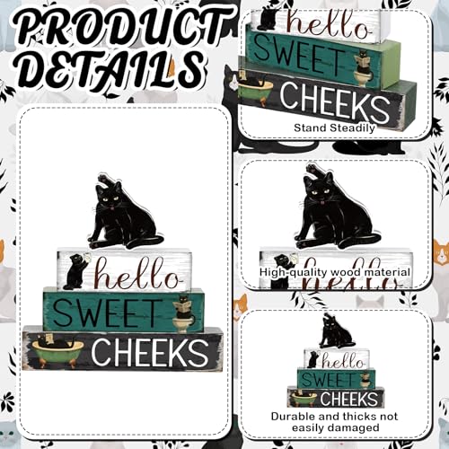 Cinnvoice 4 Pcs Black Cat Bathroom Decor Farmhouse Bathroom Decoration Hello Sweet Cheeks Table Centerpiece Gift for Christmas Valentines Back to School - style: Black Cat Hello Sweet Cheeks