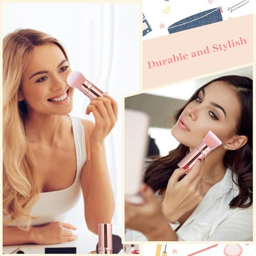 Retractable Makeup Brush 2 Pack, Travel Kabuki Face Makeup Brush | Powder Makeup Brushes for Blush, Liquid, Cream, Cosmetics, Loose Powder, Bronzer, with Aluminum Handle, Cover - color: Rose Gold