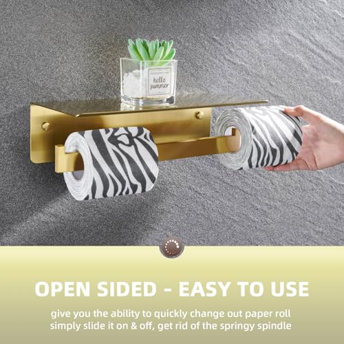Angle Simple Toilet Paper Holder with Shelf Brushed Dark Gold, SUS304 Stainless Steel Double Toilet Tissue Holder for Wall - color: Brushed Dark Gold, size: Double Rod