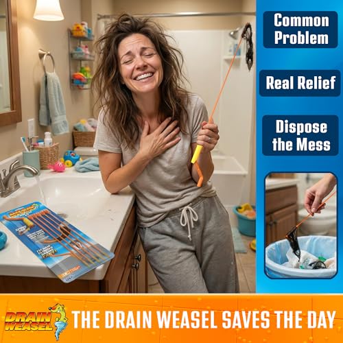 FlexiSnake Drain Weasel Sink Snake Hair Clog Remover Tool Kit, 10 Wands | Pipe, Bathroom, Bathtub Cleaner, 18-inch Long Refills, Flexible, Removable Handle, Made in The USA