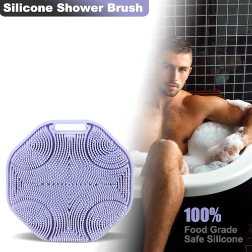 2-Pack Silicone Body Scrubber Shower Brushes,Exfoliating Body Scrubber for All Skin Type, Eco Friendly Shower Scrubber for Body, Soft Silicone Loofah for Men & Women (Pink & Purple) - color: Pink & Purple