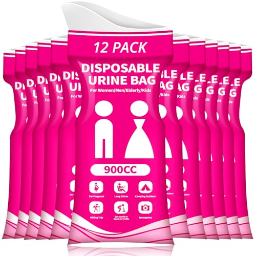Disposable Urine Bag for Travel - 900ML Portable Pee Bags for Women Men 8/12/20/24/28 PCS Emergency Vomit Bags Urinal Toilet for Car Camping, Road Trip,Traffic Jam, Pregnant, Kid, Patient - color: Fuchsia, size: 9.1"x5.4"x2.4"(12-Pack)