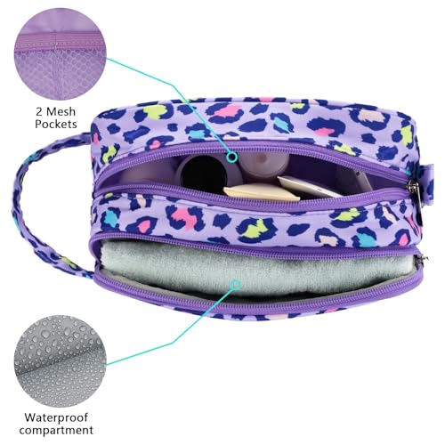 Cheetah Kids Toiletry Bag for Girls, Travel Toiletry Bag for Little Young Girls Cosmetic Bag Makeup Bag Waterproof Hanging Wash Bag Toddler Toiletries, Leopard Purple - color: Purple Cheetah