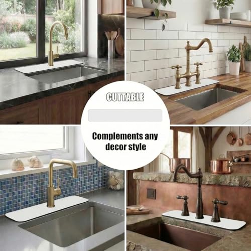 Customizable Kitchen Sink Faucet Mat: 24" Lx4 W Absorbent Splash Guard | Non-slip Fabric Rubber Mat, Cut to Fit Oval Rectangle Square Faucet & 2,3,4 Holes Irregular Sink with Soap Dispenser Air Gap