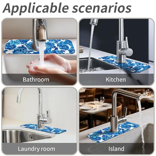 Faucet Fast Absorbent Pad - Blue Rose Drying Pad, Suitable For Kitchen, Bathroom, Island And Other Scenes - color: Blue Rose