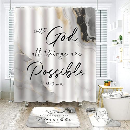 Marble Bathroom Sets with Rugs for Bathroom Decor, 72x72 Inches Gold Shower Curtain with Non-Slip Rugs and Accessories, Waterproof Machine Washable Bath (Curtain Set-Marble Bible) - color: Curtain Set-marble Bible