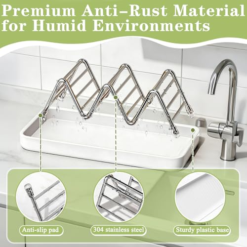 Bar Soap Holder, Stainless Steel Shampoo Bar Holder for Bathroom Shower Wave-Shaped Self Draining Soap Dish with Water Tray for Shampoo Bars, Conditioner Bars (White, 7.4"×3.2")